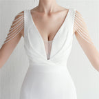 REVCHIC LUXE Elegant V-Neck Beaded Satin Maxi Gown