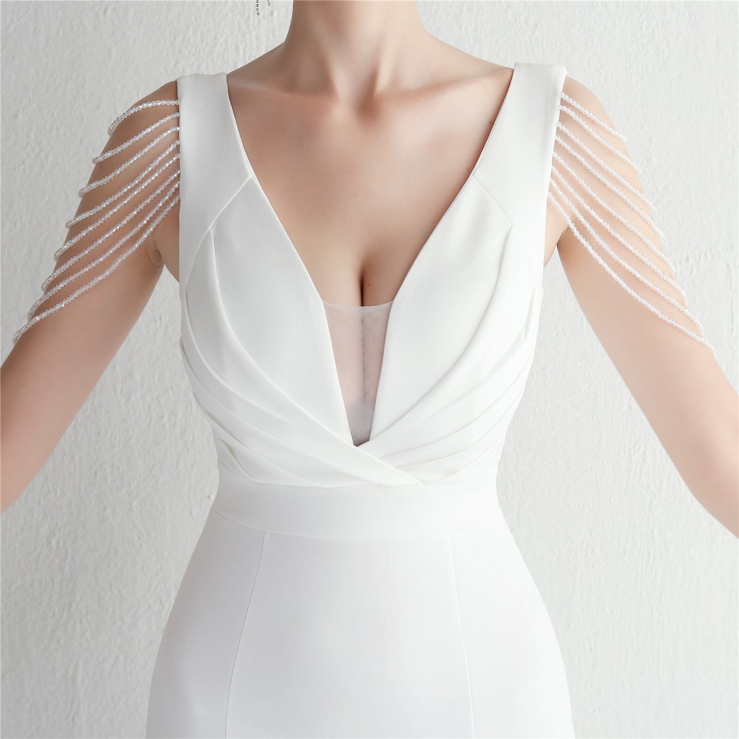 REVCHIC LUXE Elegant V-Neck Beaded Satin Maxi Gown