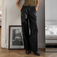 Sexy Low Rise Lining Matte Leather Pants