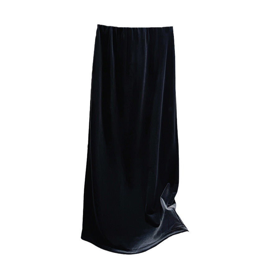 Velvet Black Straight Back Slit Skirt