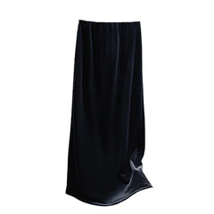 Velvet Black Straight Back Slit Skirt