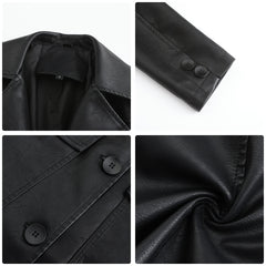 Long Sleeve Leather Single Breasted Leather British Coat