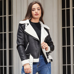 Women Faux Shearling Leather Jacket