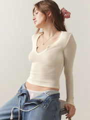 Women Rib Slim Fit Long Sleeve Knitwear Top