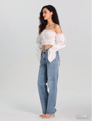 Micro Elastic Straight High Waist Denim Jeans