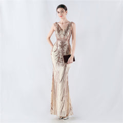 Women Floral Sequin with Cloak Craft Beaded Evening Dress