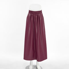 Fleece Faux Leather High Waist Midi Skirt