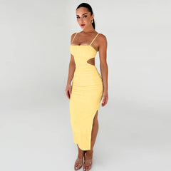 Women Sexy Backless Ruffle Side Slit Party Dress