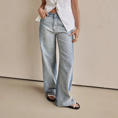 Women Wide Leg Street Washed Polo Jeans