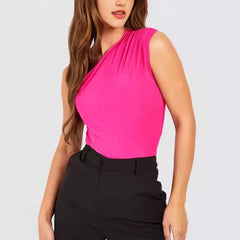 Sexy Slim Fit One Shoulder Sleeveless Pleated Bodysuit