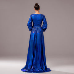 Long Sleeved V Neck Twisted Evening Dress