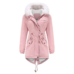 Women Mid-Length Fleece Lined Fur Collar Loose Winter Coat