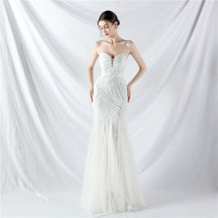 Beaded Stitching Mesh Sequined Evening Dress