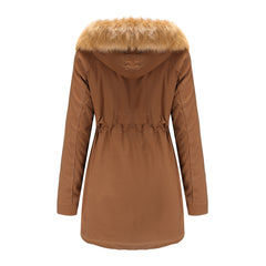 Women Cotton Padded Detachable Fur Collar Quilted Coat