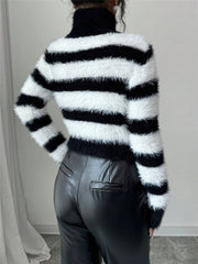 Women Color Block Turtleneck Striped Sweater