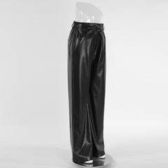 French Vintage Matte Leather High Waist Pants