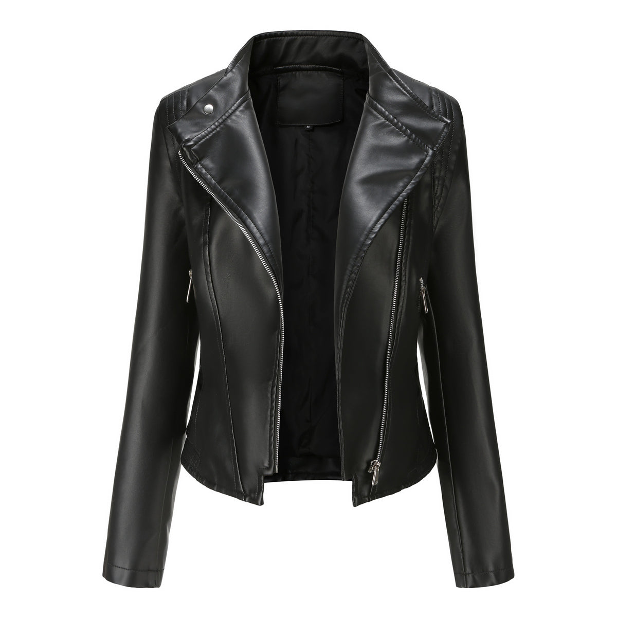 Women Slim-Fit Faux Leather Collared Leather Jacket