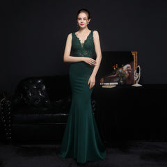 Elegant Lace Diamond Fishtail Evening Dress