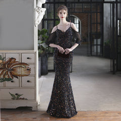 Elegant Colorful Sequin 3/4 Sleeve Formal Dress