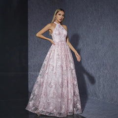 Elegant Halter Pink Sweet Party Evening Dress