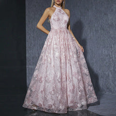 Elegant Halter Pink Sweet Party Evening Dress