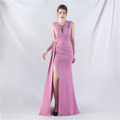 Elegant Folding Slit Satin Evening Dress