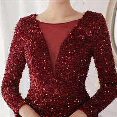 Elegant Long Sleeve Sequined Fishtail Evening Dress