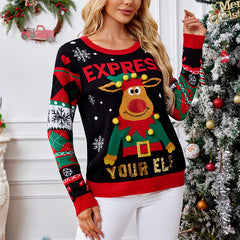 Elk 3D Fur Ball Sequined Christmas Sweater