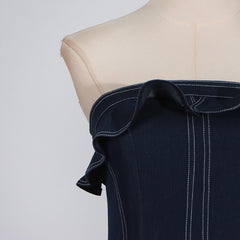 Elegant Denim Ruffled Tube Top Daily Dress