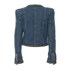 Women Delicate Padded Shoulder Denim Jacket