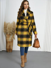 Retro Gradient Color Double Breasted Mid Length Plaid Coat