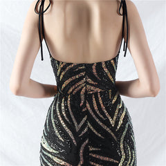 Elegant V-Neck Tube Top Sequin Evening Dress