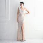 REVCHIC LUXE Elegant One-Shoulder Sequin Fishtail Gown