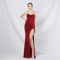 Elegant Boning Beaded Split Evening Dress