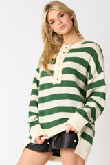 Loose Casual Knitted Long Sleeve Striped Sweater