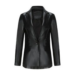 Long Sleeved Single Button Casual Leather Coat