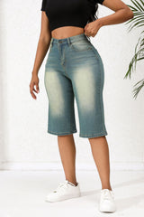 Washed Out Vintage Denim Cropped Straight Loose Shorts