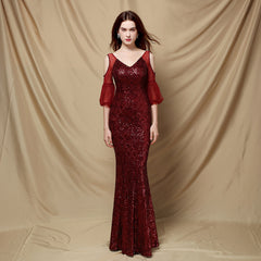 Elegant Silk Tassel Sequin Fishtail Formal Dress