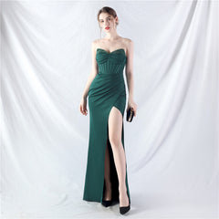 Elegant Beaded Split Rhinestone Evening Dress