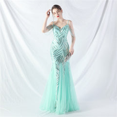 Elegant Sequin Mesh Beaded Evening Dress