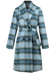 Retro Gradient Color Double Breasted Mid Length Plaid Coat