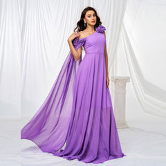 3D Decoration One Shoulder Long Cocktail Evening Dress