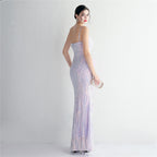 REVCHIC LUXE Elegant V-Neck Feather Sequin Maxi Gown