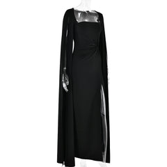 Square Collar Mop Long Sleeve High Slit Party Dress