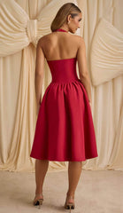 Deep V Plunge neck Halter Bow Backless Party Dress