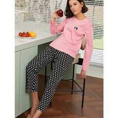 Long-Sleeved Polka Dot Pajamas Two Piece Sets