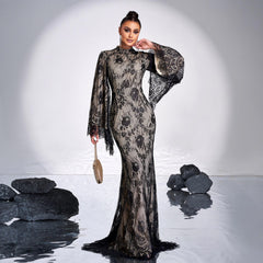 High End Long Sleeve Lace Evening Dress