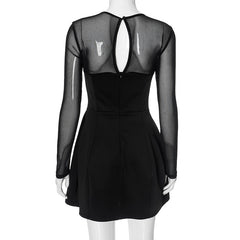 Women Mesh Stitching Black Short Day Dress