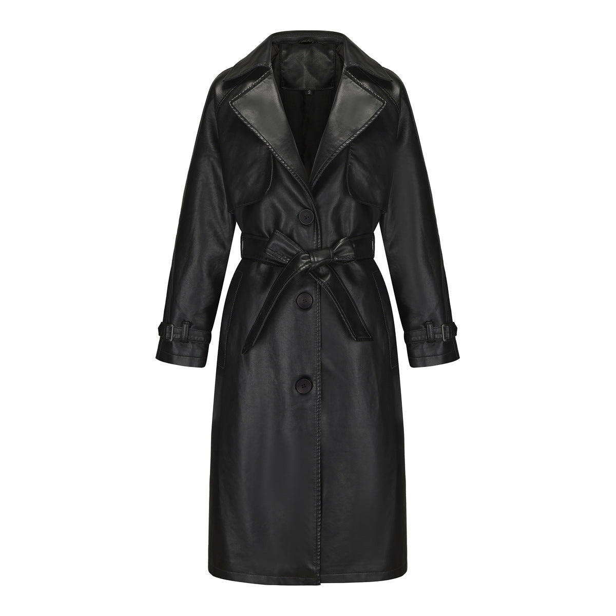 Women Long Loose Jacket Faux Leather Trench Coat