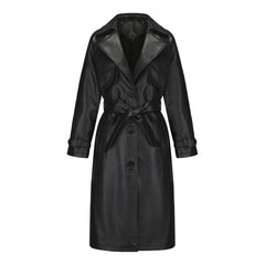 Women Long Loose Jacket Faux Leather Trench Coat